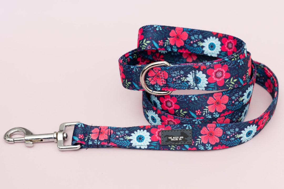 Dog Leash - Navy Floral - Fully Padded Dog Lead - Australian Made-Leash-Dizzy Dog Collars