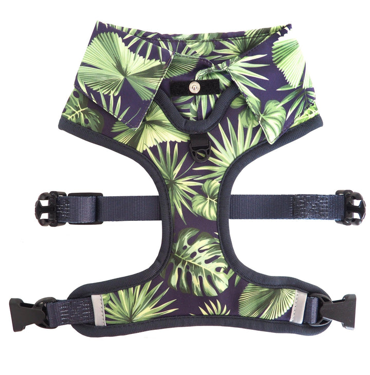 Dog Harness Shirt with tropical print and bow tie designed in Australia