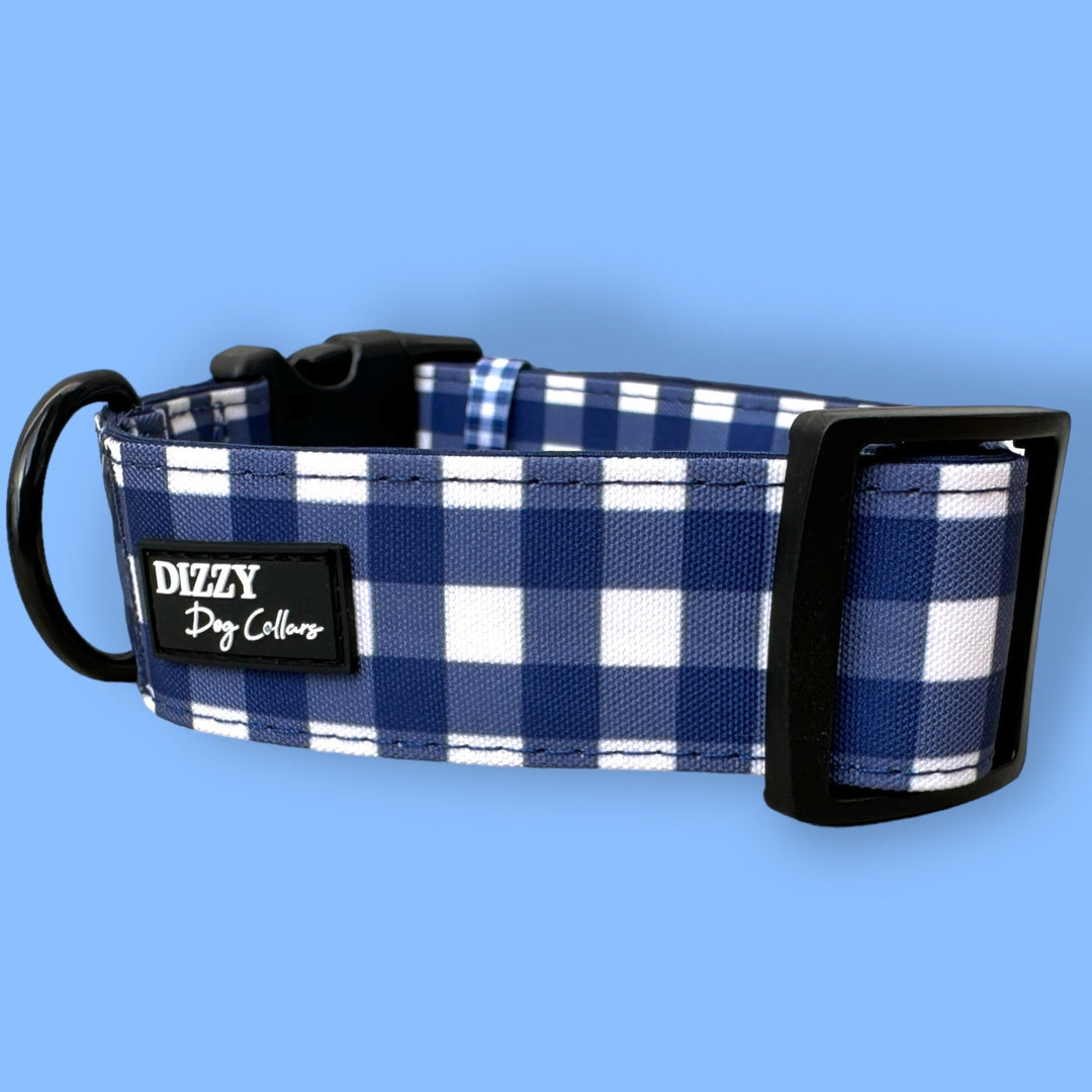 Extra Wide /// Navy Gingham Dog Collar | Canvas & Neoprene Dog Collar-Dog Collar-Dizzy Dog Collars