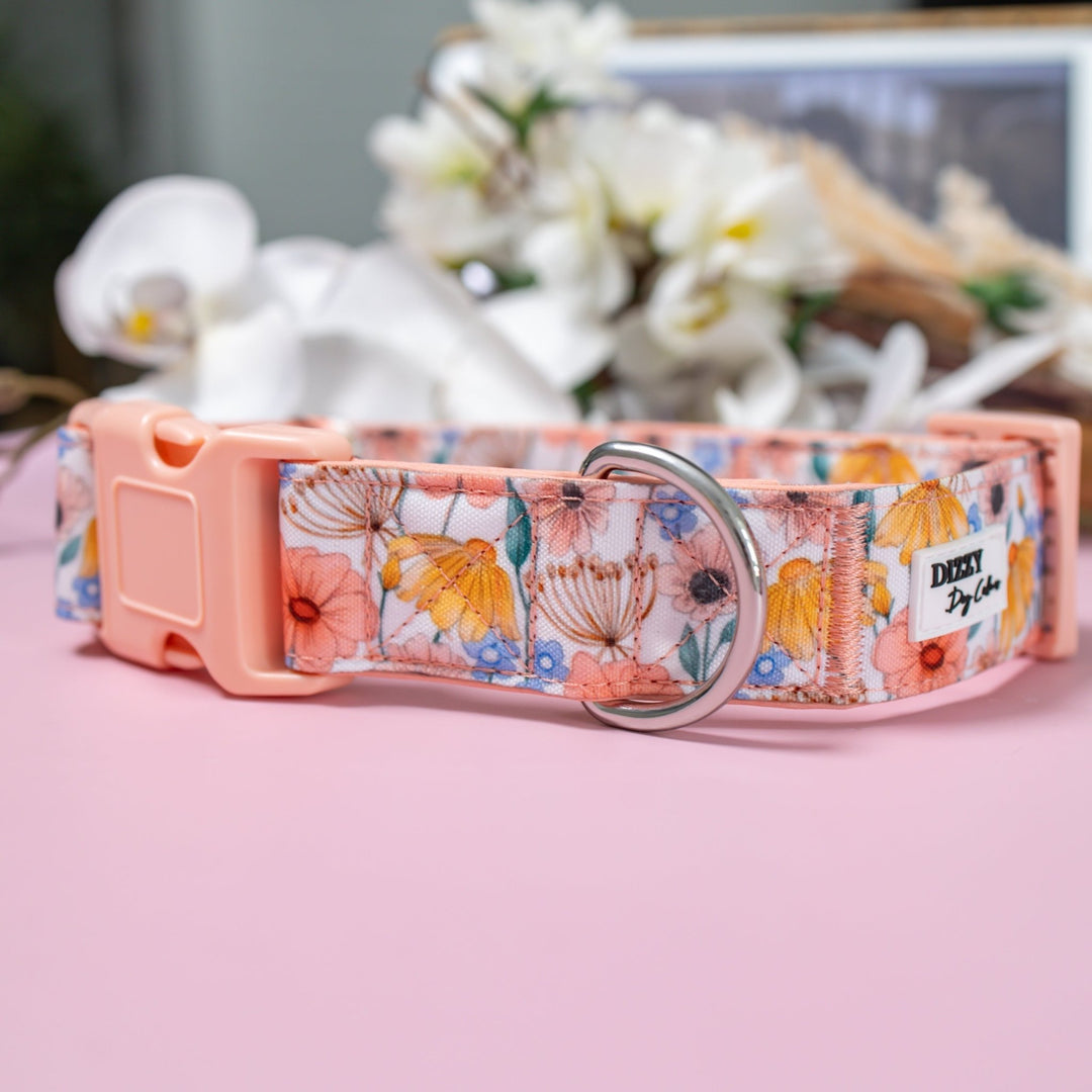 Extra Wide // Peachy Posies Dog Collar | Canvas & Neoprene Dog Collar-Dog Collar-Dizzy Dog Collars