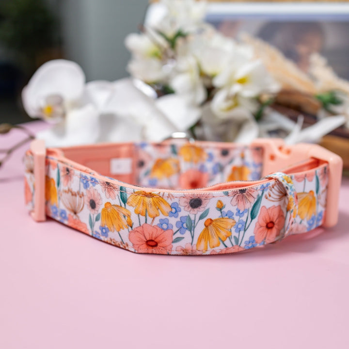 Extra Wide // Peachy Posies Dog Collar | Canvas & Neoprene Dog Collar-Dog Collar-Dizzy Dog Collars