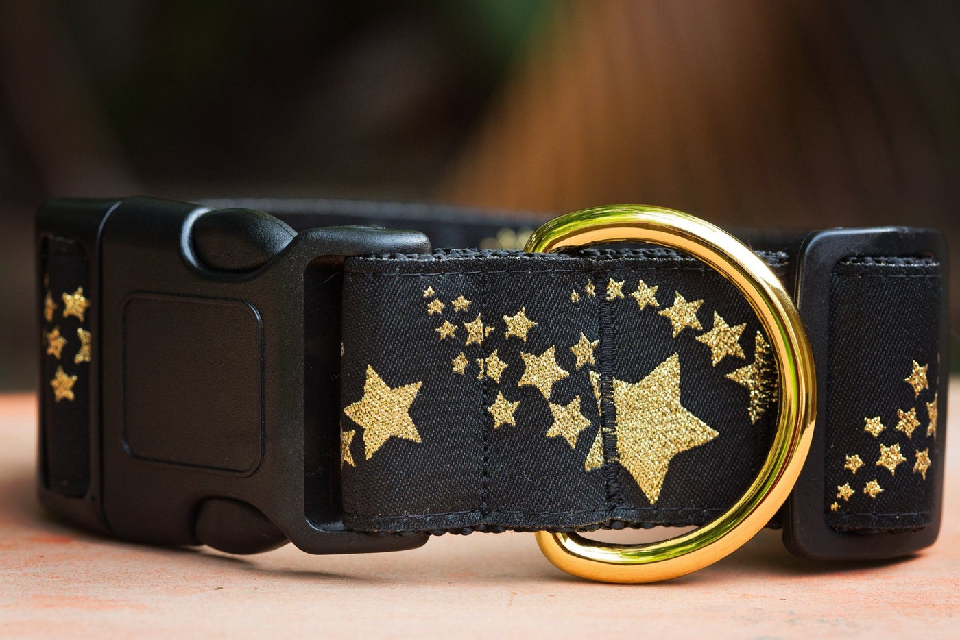 Gold Shooting Stars Dog Collar 1.5" Wide / Gold Glitter-Dog Collar-Dizzy Dog Collars-Medium - Buckle Collar-Dizzy Dog Collars