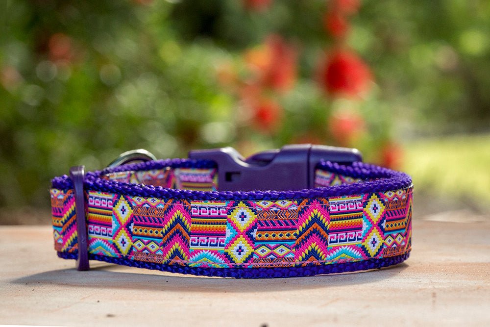 Indigo Aztec Dog Collar | Dog Collars Australia | Pink Dog Collar XS-XL-Dizzy Dog Collars