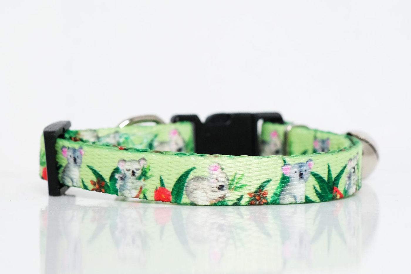 koala print cat collar in light green, cat collars australia, cute cat collars and unique cat collars by Dizzy Dog Collars