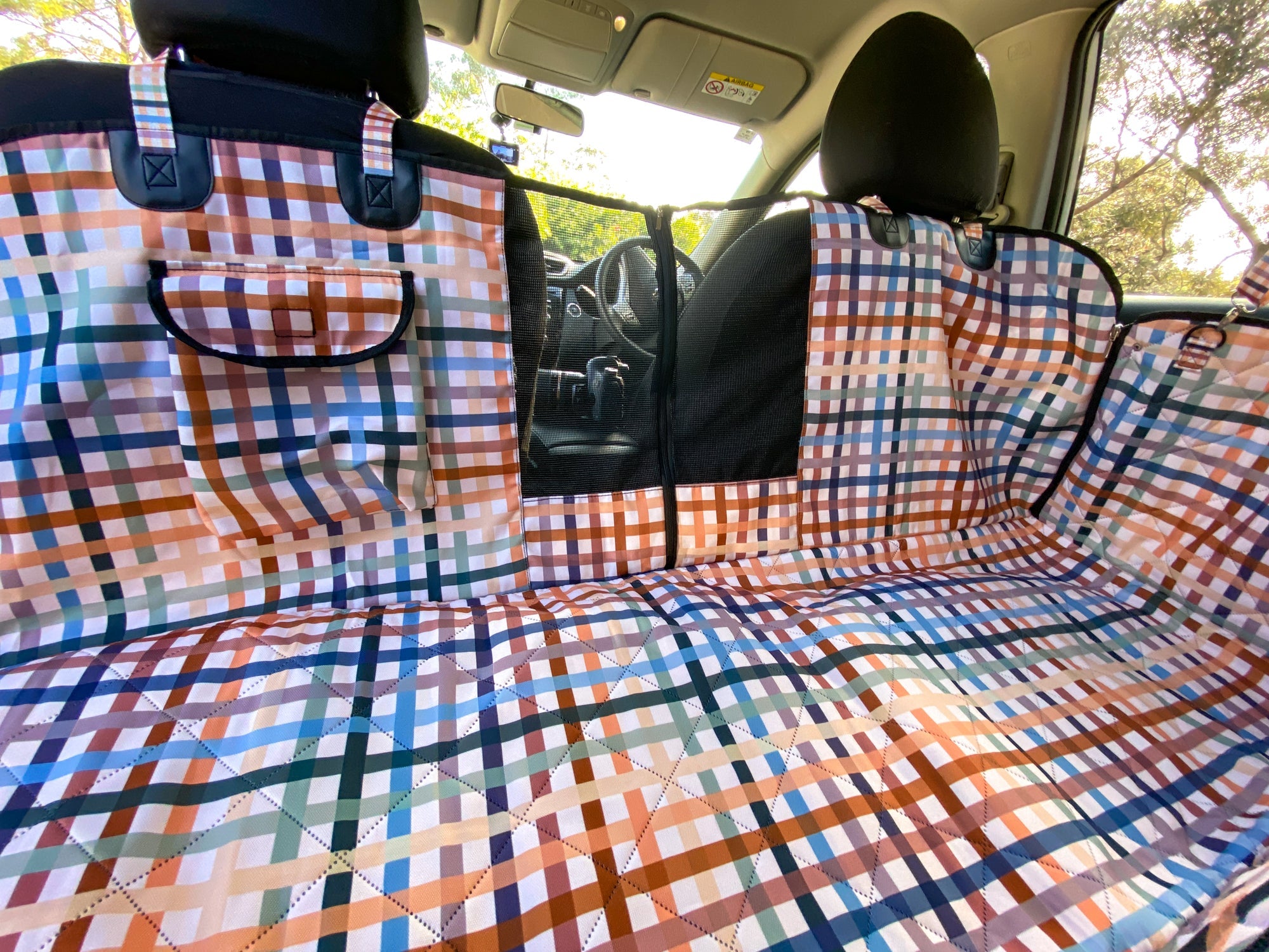 Luxury Car Seat Cover | 3 Way Fit Cover, Anti Slip | Vintage Gingham-Car Seat Cover-Dizzy Dog Collars