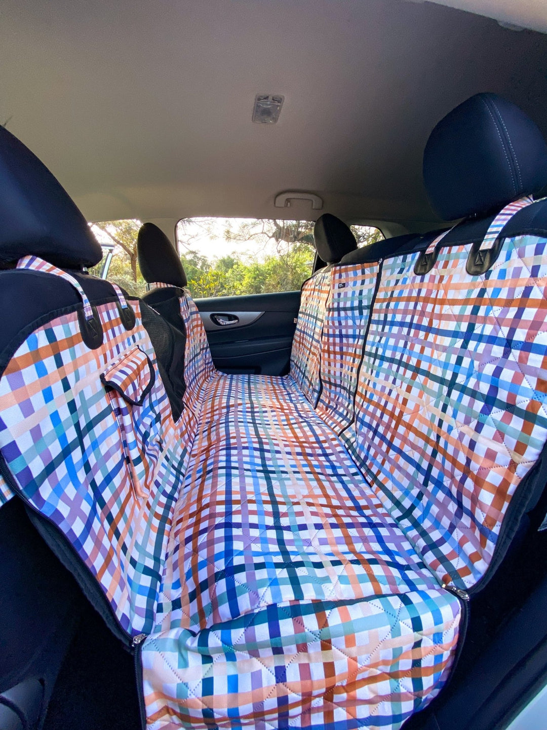 Luxury Car Seat Cover | 3 Way Fit Cover, Anti Slip | Vintage Gingham-Car Seat Cover-Dizzy Dog Collars