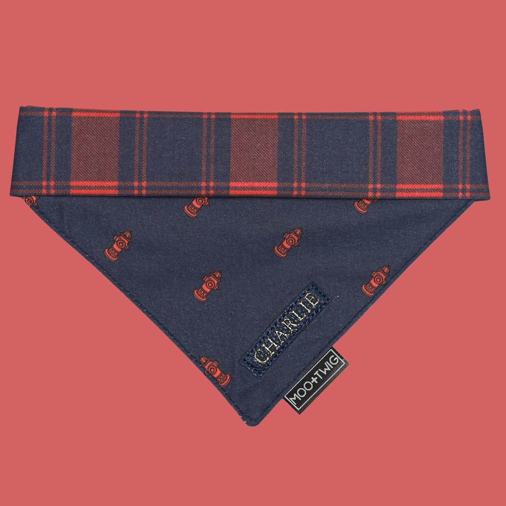 MONOGRAMMED REVERSIBLE DOG BANDANA - Hydrant Plaid-Bandana-Dizzy Dog Collars