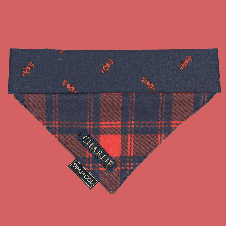 MONOGRAMMED REVERSIBLE DOG BANDANA - Hydrant Plaid-Bandana-Dizzy Dog Collars