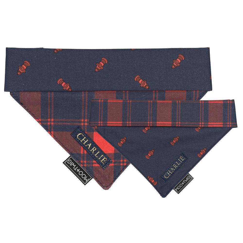 MONOGRAMMED REVERSIBLE DOG BANDANA - Hydrant Plaid-Bandana-Dizzy Dog Collars