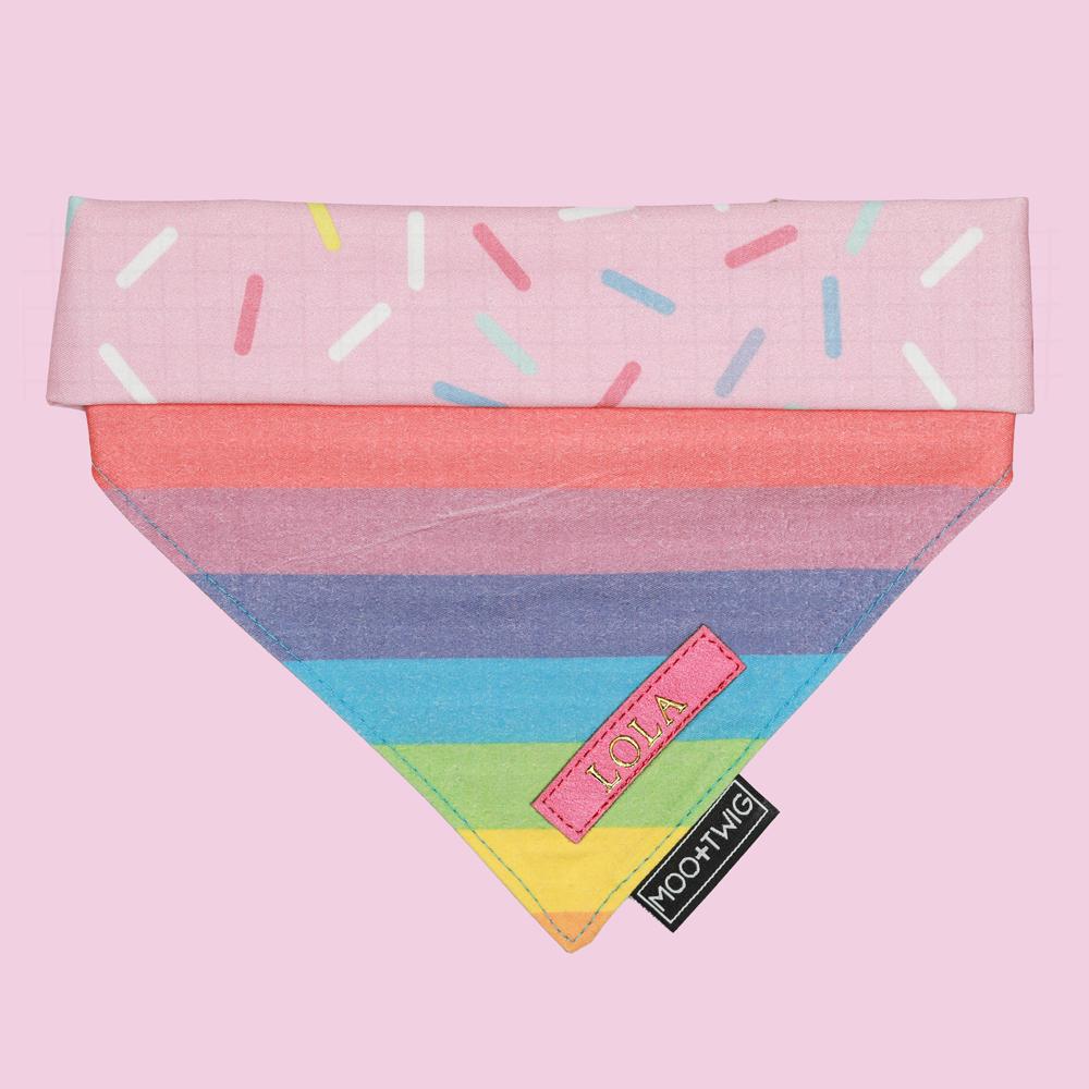 MONOGRAMMED REVERSIBLE DOG BANDANA - Rainbow Sprinkles-Bandana-Dizzy Dog Collars