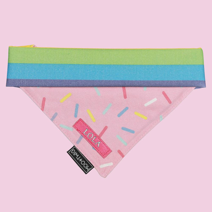 MONOGRAMMED REVERSIBLE DOG BANDANA - Rainbow Sprinkles-Bandana-Dizzy Dog Collars