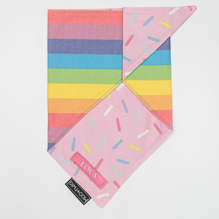 MONOGRAMMED REVERSIBLE DOG BANDANA - Rainbow Sprinkles-Bandana-Dizzy Dog Collars