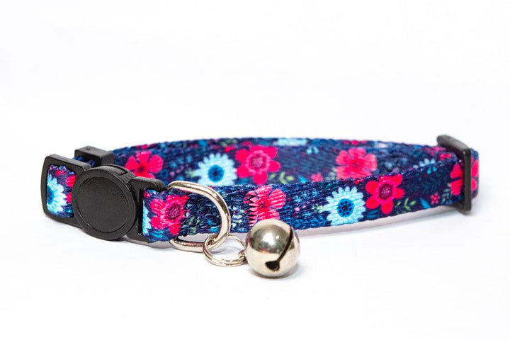 Navy Floral Cat Collar / Toy Breed Dog Collar / Puppy Collar-cat collar-Dizzy Dog Collars