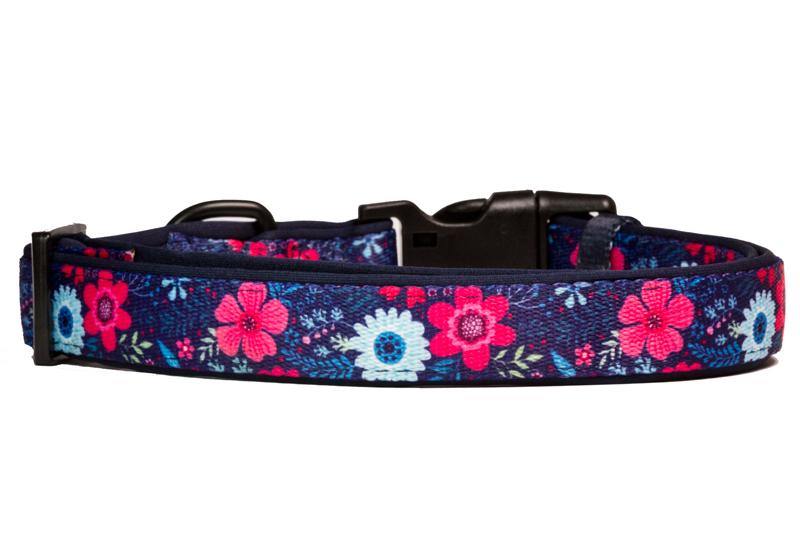 Navy Floral Dog Collar (Neoprene)-Dog Collar-Dizzy Dog Collars-Extra Small-Dizzy Dog Collars