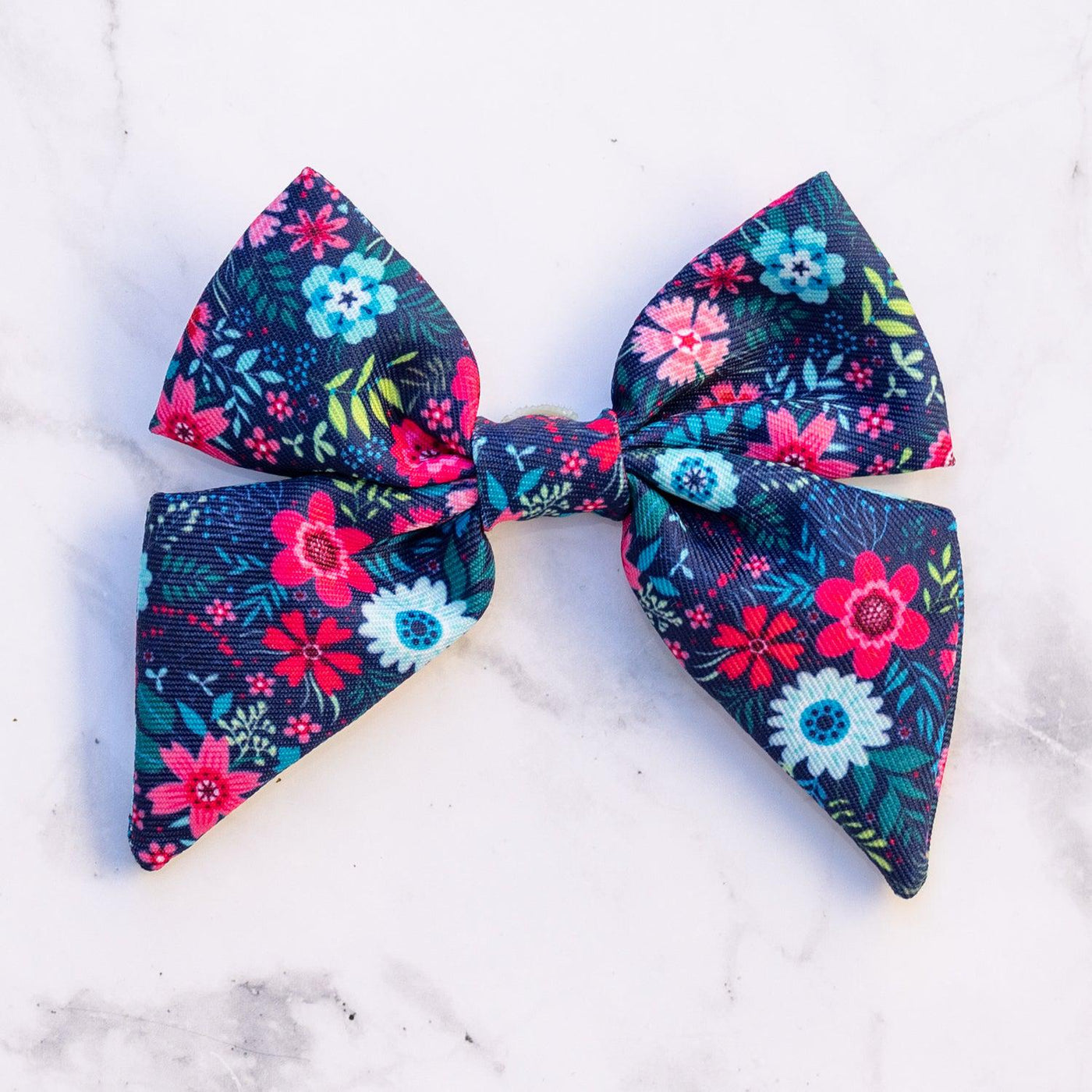 Navy Floral Sailor Bow - Dog Bow-Dizzy Dog Collars