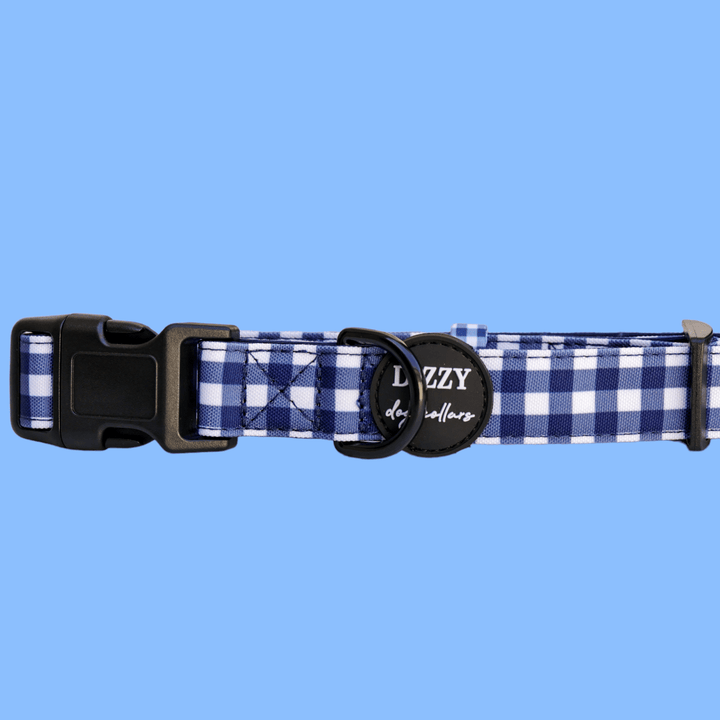 Navy Gingham Dog Collar | Canvas & Neoprene Dog Collar-Dog Collar-Dizzy Dog Collars