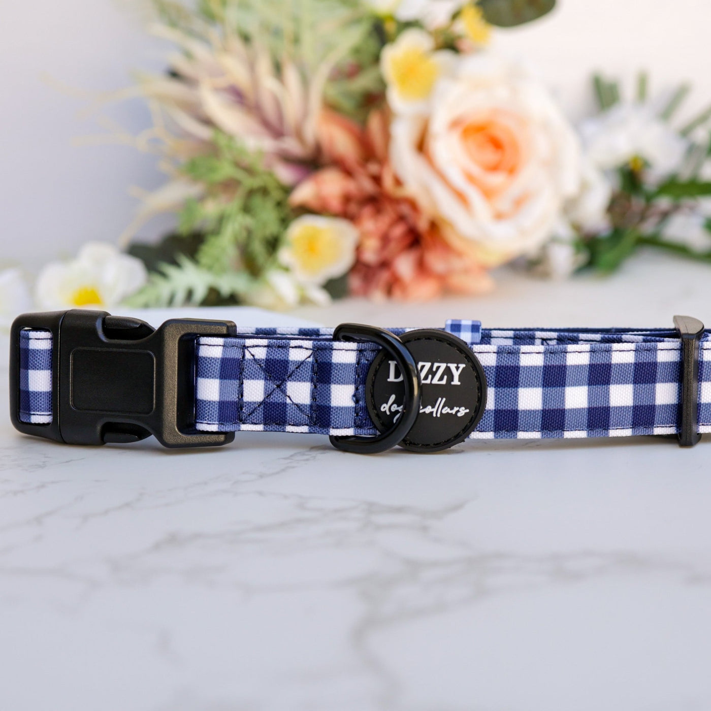 Navy Gingham Dog Collar | Canvas & Neoprene Dog Collar-Dog Collar-Dizzy Dog Collars