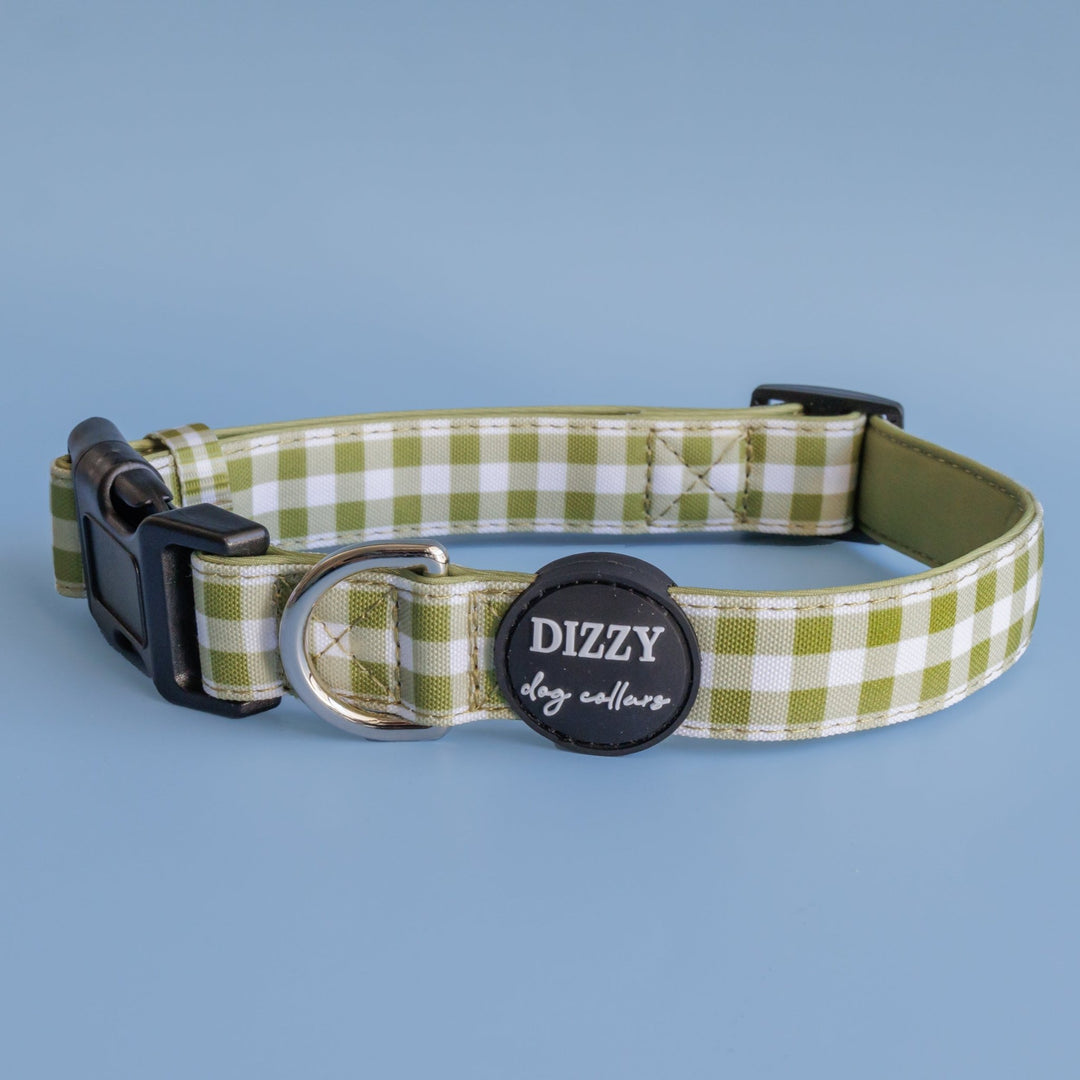 Olive Gingham Dog Collar | Canvas & Neoprene Dog Collar-Dog Collar-Dizzy Dog Collars