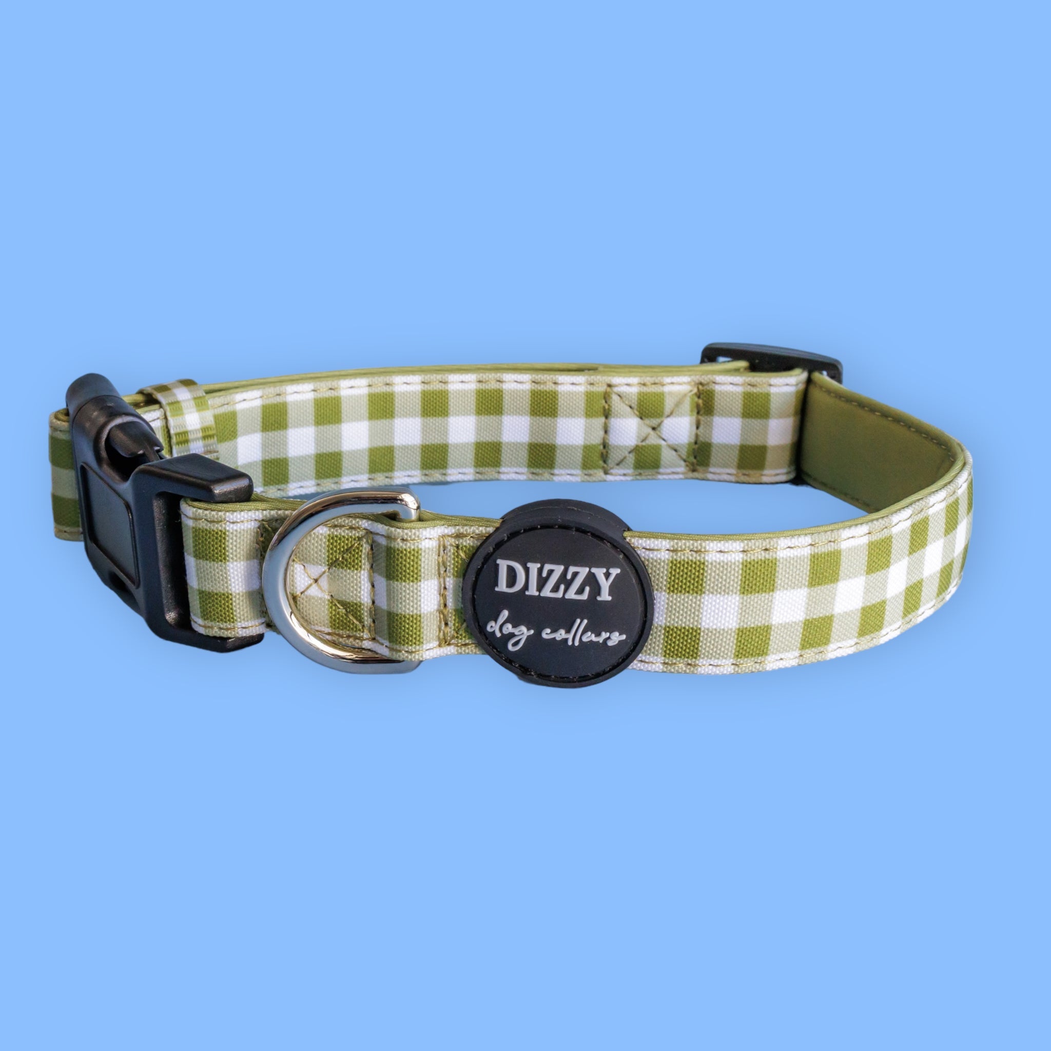 Olive Gingham Dog Collar Canvas Neoprene Dog Collar