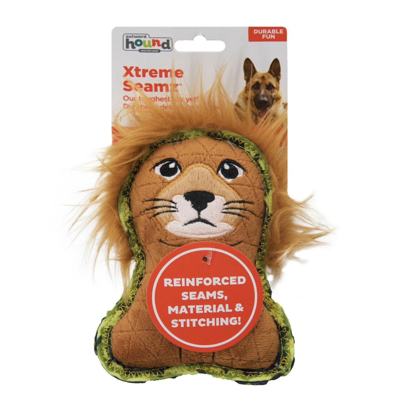 Outward Hound Xtreme Seamz Squeaker Dog Toy - Lion-Toy-Dizzy Dog Collars