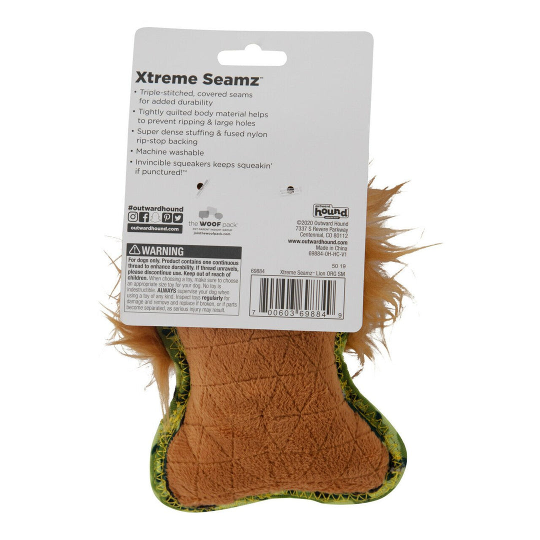 Outward Hound Xtreme Seamz Squeaker Dog Toy - Lion-Toy-Dizzy Dog Collars