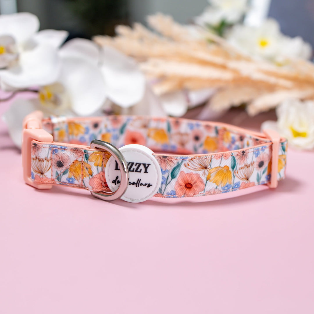 Peachy Posies Dog Collar | Canvas & Neoprene Dog Collar-Dog Collar-Dizzy Dog Collars