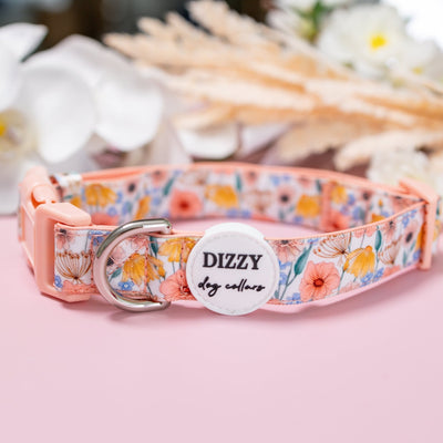 Peachy Posies Dog Collar | Canvas & Neoprene Dog Collar-Dog Collar-Dizzy Dog Collars