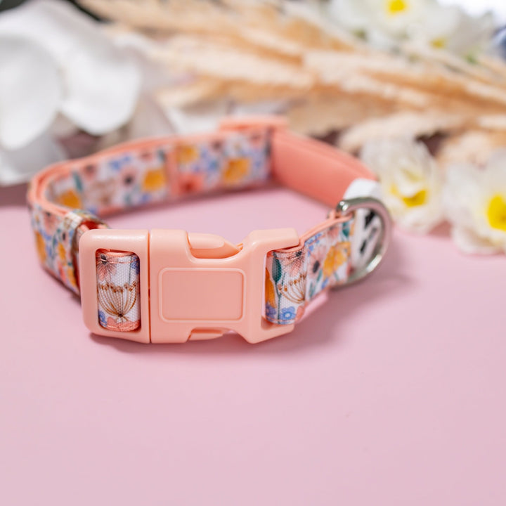 Peachy Posies Dog Collar | Canvas & Neoprene Dog Collar-Dog Collar-Dizzy Dog Collars