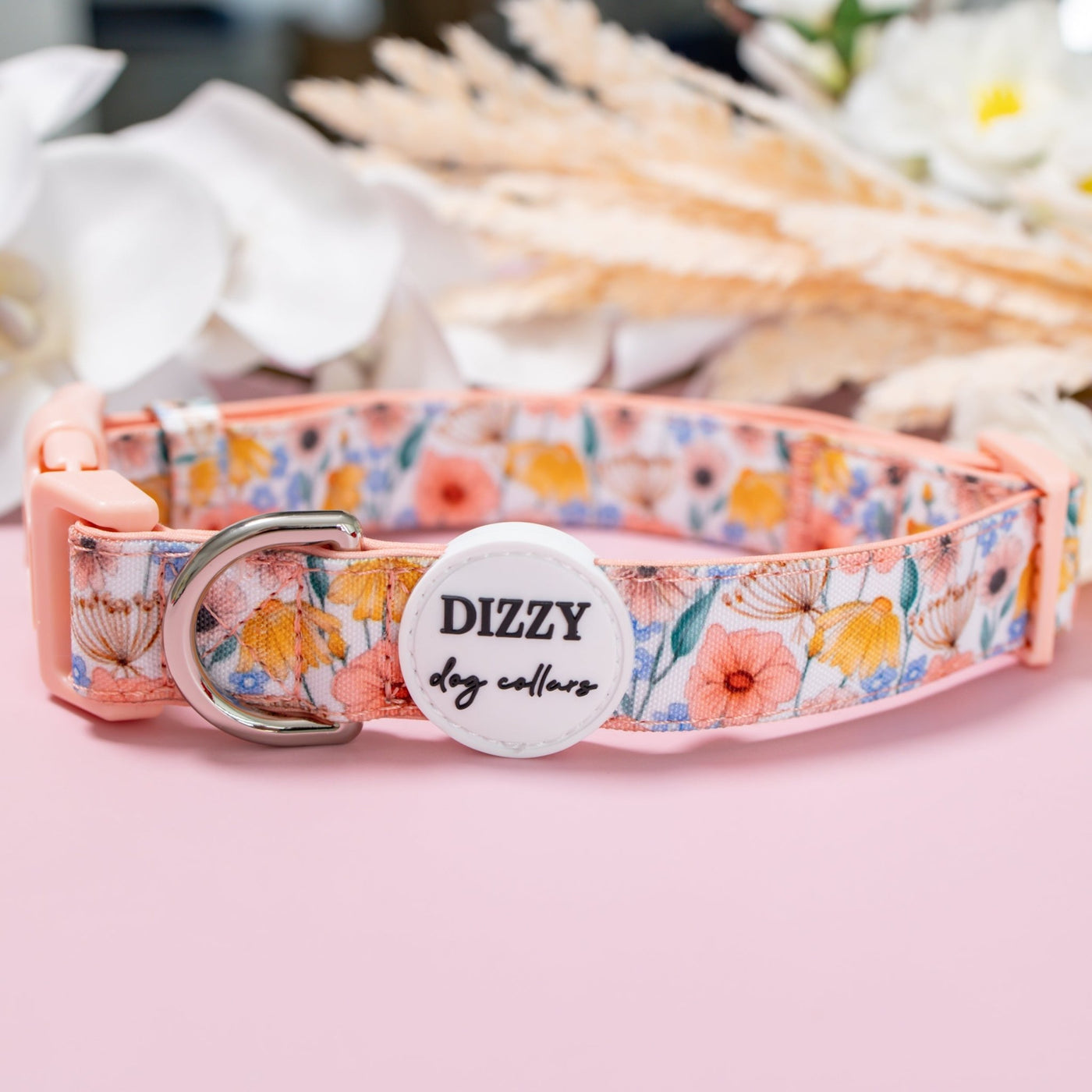 Peachy Posies Dog Collar | Canvas & Neoprene Dog Collar-Dog Collar-Dizzy Dog Collars