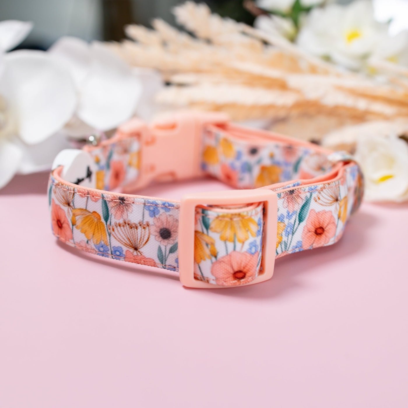 Peachy Posies Dog Collar | Canvas & Neoprene Dog Collar-Dog Collar-Dizzy Dog Collars