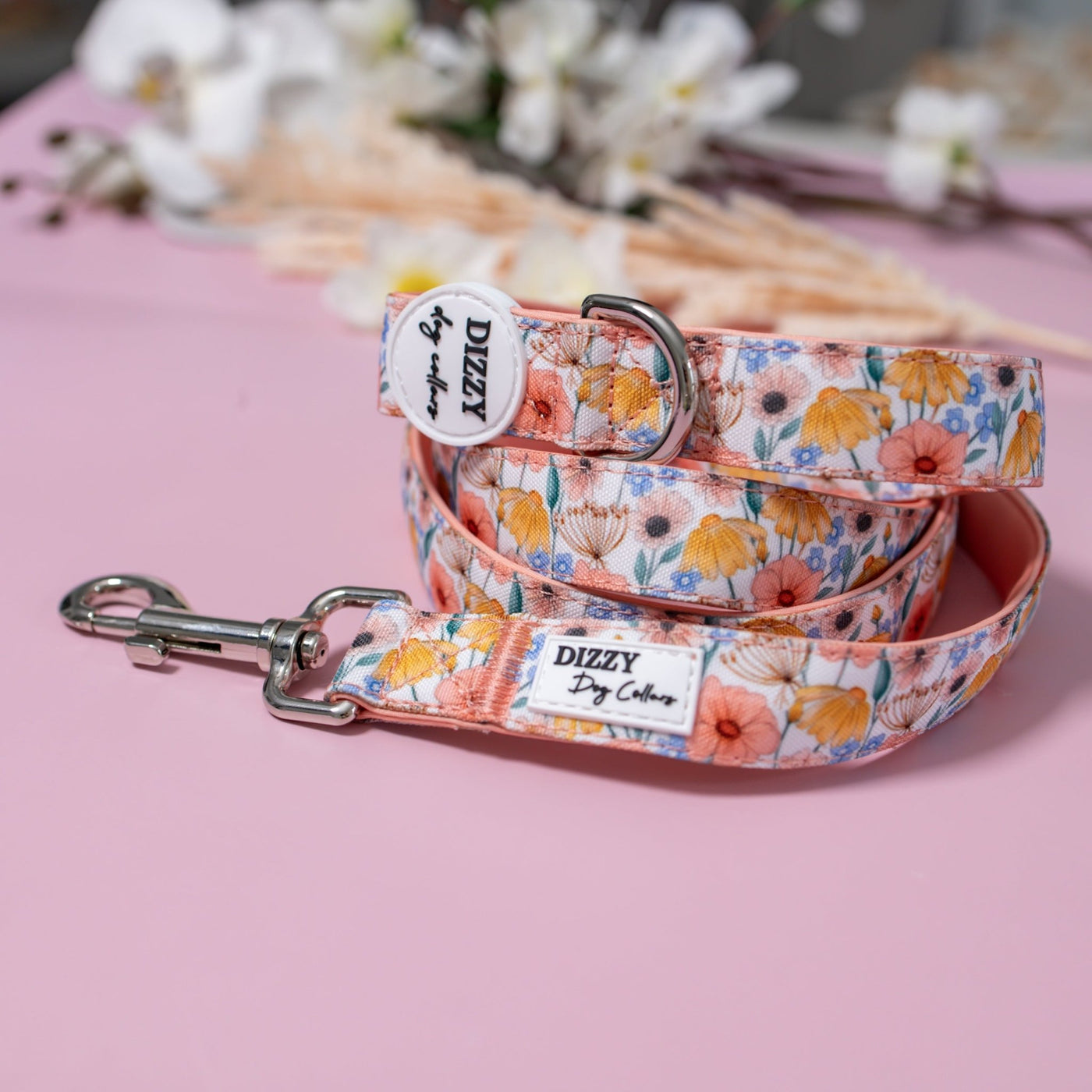 Peachy Posies Dog Leash | Canvas & Neoprene | Premium Quality Fully Padded Leash-Leash-Dizzy Dog Collars