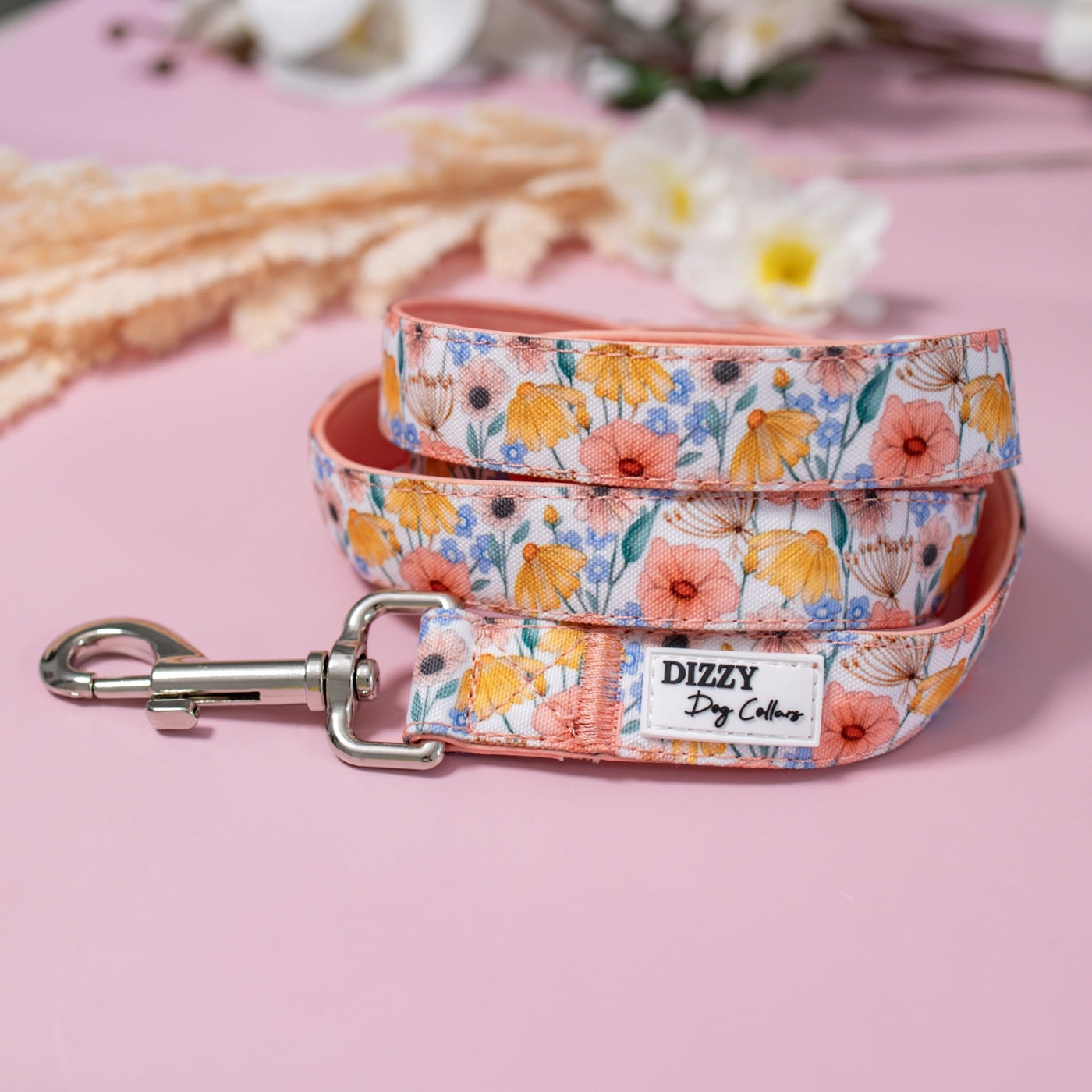 Peachy Posies Dog Leash | Canvas & Neoprene | Premium Quality Fully Padded Leash-Leash-Dizzy Dog Collars