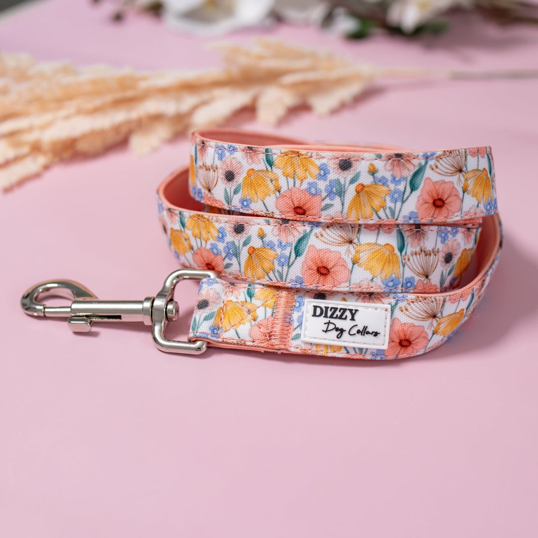 Peachy Posies Dog Leash | Canvas & Neoprene | Premium Quality Fully Padded Leash-Leash-Dizzy Dog Collars