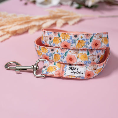 Peachy Posies Dog Leash | Canvas & Neoprene | Premium Quality Fully Padded Leash-Leash-Dizzy Dog Collars