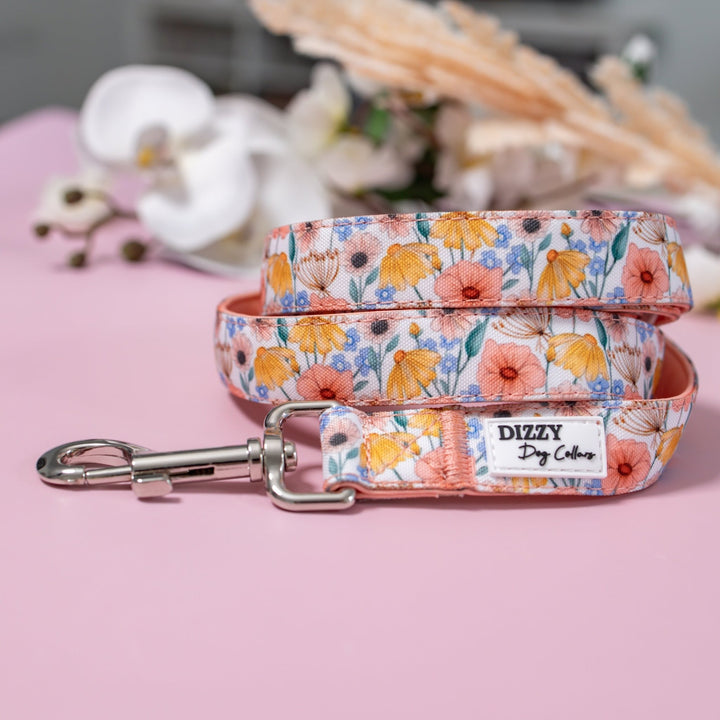 Peachy Posies Dog Leash | Canvas & Neoprene | Premium Quality Fully Padded Leash-Leash-Dizzy Dog Collars