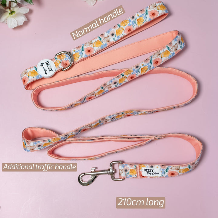 Peachy Posies LONG LEAD | Canvas & Neoprene | Premium Quality Fully Padded Leash-Leash-Dizzy Dog Collars