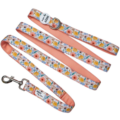 Peachy Posies LONG LEAD | Canvas & Neoprene | Premium Quality Fully Padded Leash-Leash-Dizzy Dog Collars