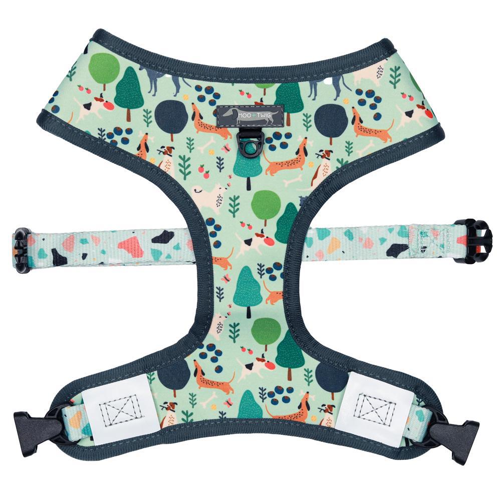 Green Reversible Dog Harness with Nature and Terazzo Print, Dog Harness Australia, Green Dog Harness for small and medium dogs