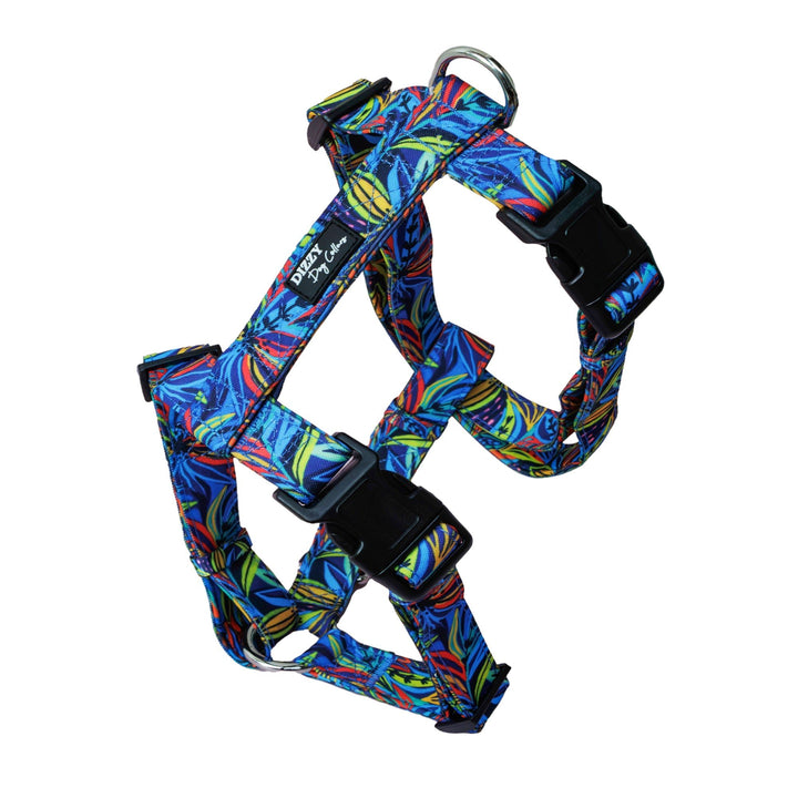 Step in H-Harness with front & back attachment | Oasis | Fully Padded Canvas & Neoprene Harness-H-Harness-Dizzy Dog Collars