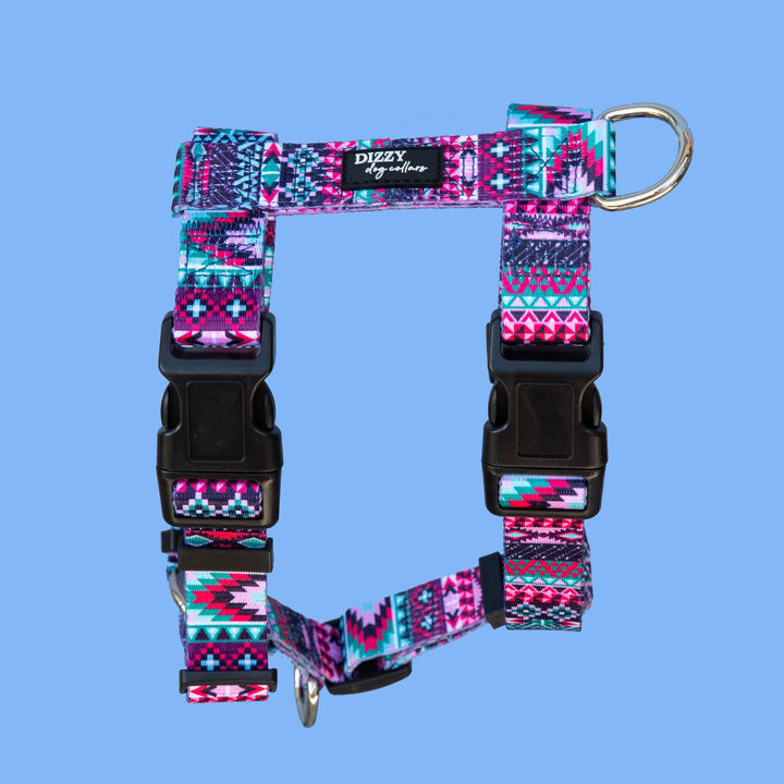 Step in H-Harness with front & back attachment - Purple Aztec-Harness-Dizzy Dog Collars