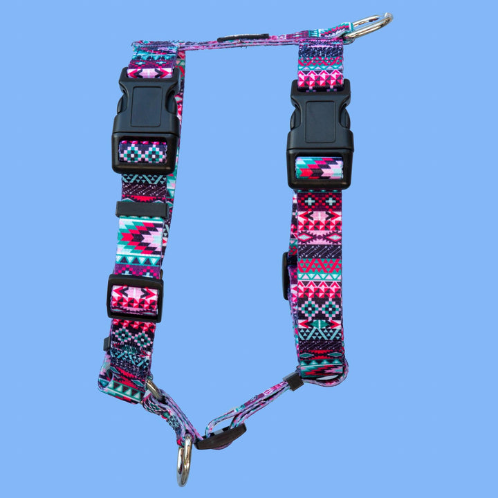 Step in H-Harness with front & back attachment - Purple Aztec-Harness-Dizzy Dog Collars