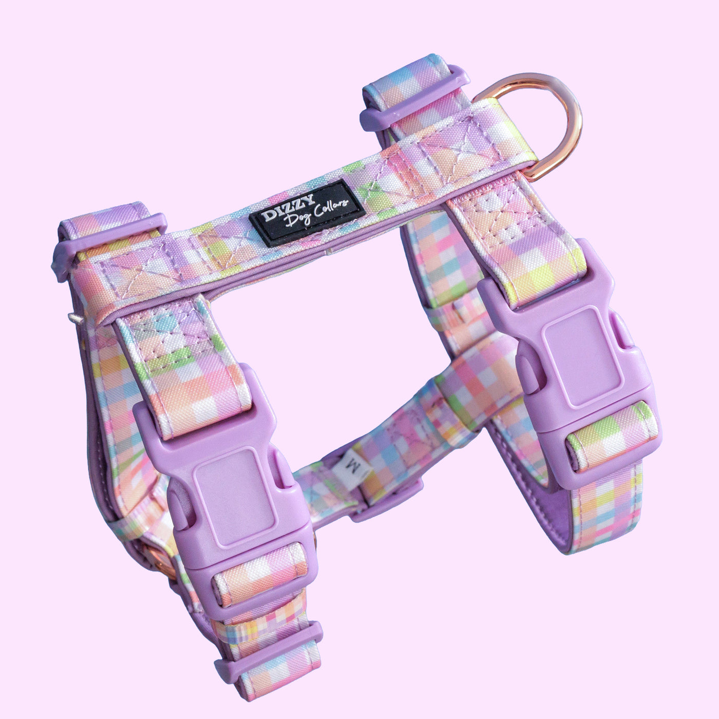 Step in H-Harness with front & back attachment | Sherbet Gingham | Fully Padded Canvas & Neoprene Harness