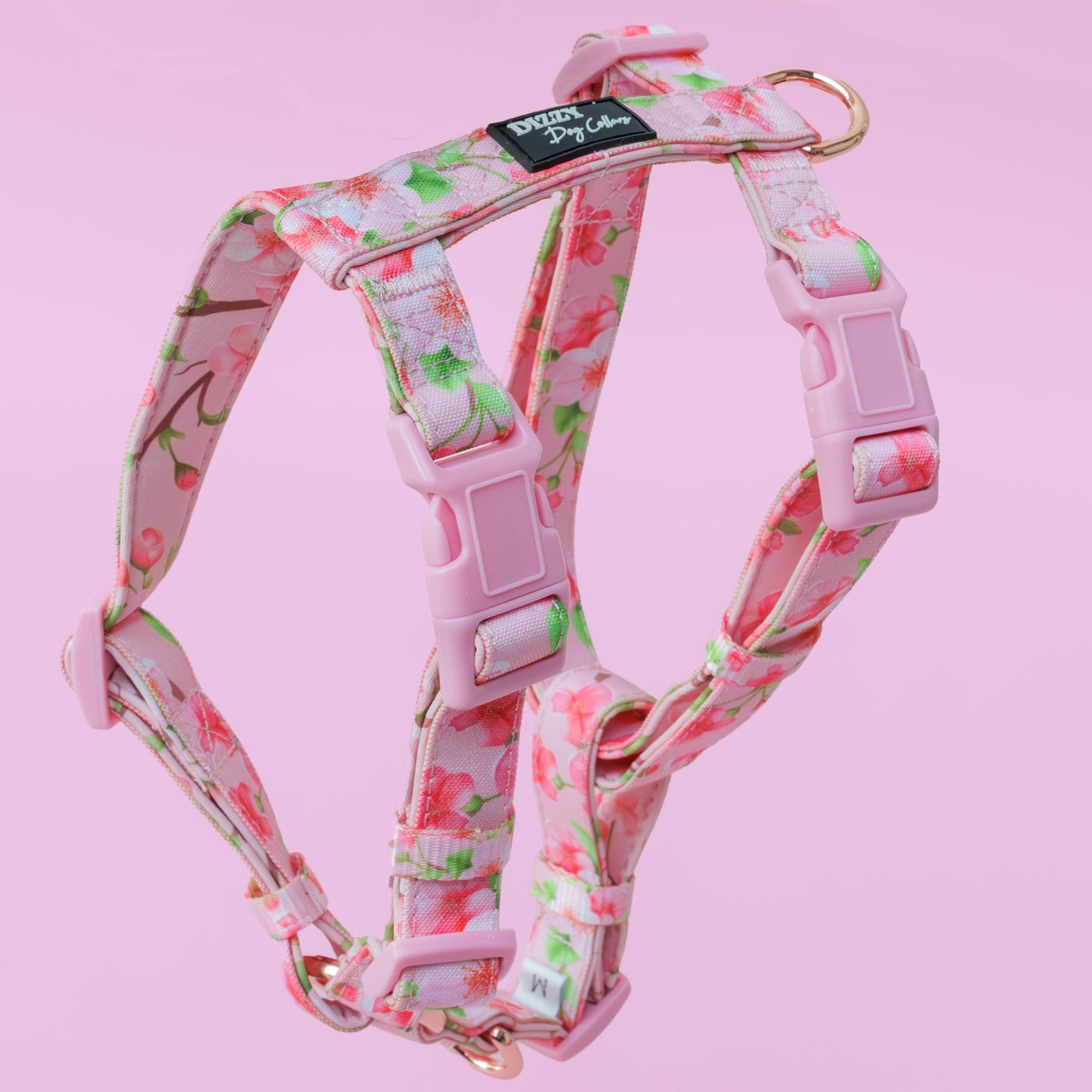 Step in H-Harness with front & back attachment | Sweet Sakura | Fully Padded Canvas & Neoprene Harness-H-Harness-Dizzy Dog Collars