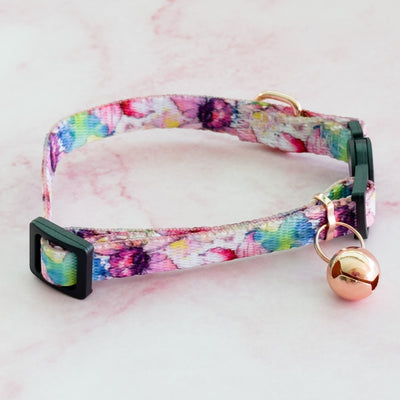 Watercolour Floral Cat Collar | Toy Breed Dog Collar | Puppy Collar-cat collar-Dizzy Dog Collars